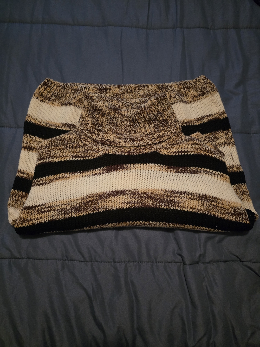 Striped Cowl Neck Sweater in Cream, Black & Brown
